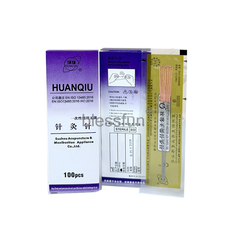Фото Набор из 5 коробок игл для акупунктуры HuanQiu Zhenjiu, 100 шт., одноразовые, с медной противоскользящей ручкой, для массажа и косметических процедур №1