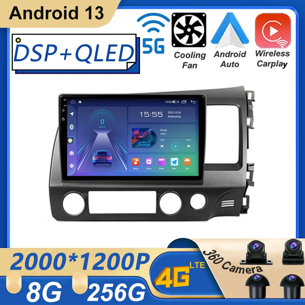 

RHD 10.2 Inch Car Screen For Honda Civic 8 FK FN FD 2005 - 2012 Android 13 Radio Player GPS Wireless Carplay 4GLte Wired Auto