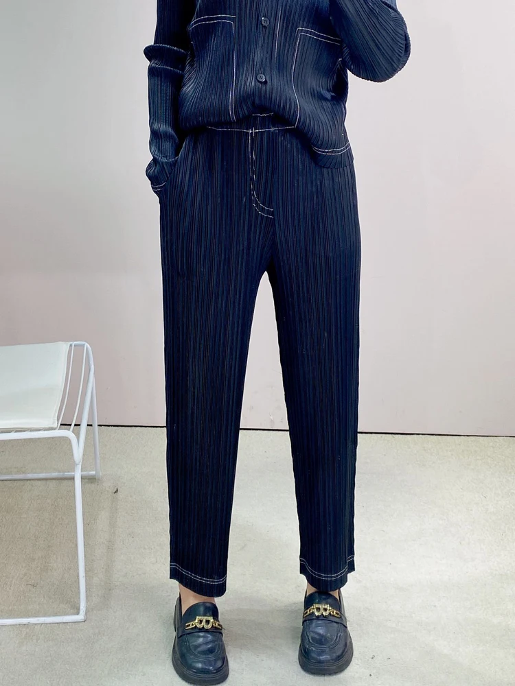 

Women's pants Miyake Pleated Fashion High Street Solid Elastic waist Summer Folds Pencil Pants Ankle-Length Pants Tide