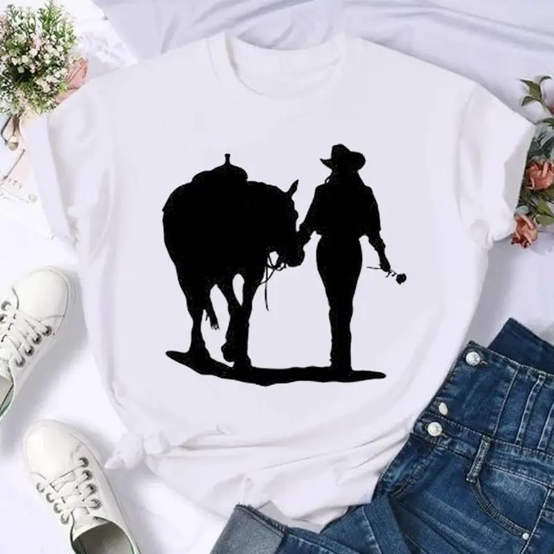

Short Sleeve Horse Ladies Love Cute Print T Shirt Fashion Summer Women Female Casual Top Tshirts Cartoon Graphic Tee T-Shirt