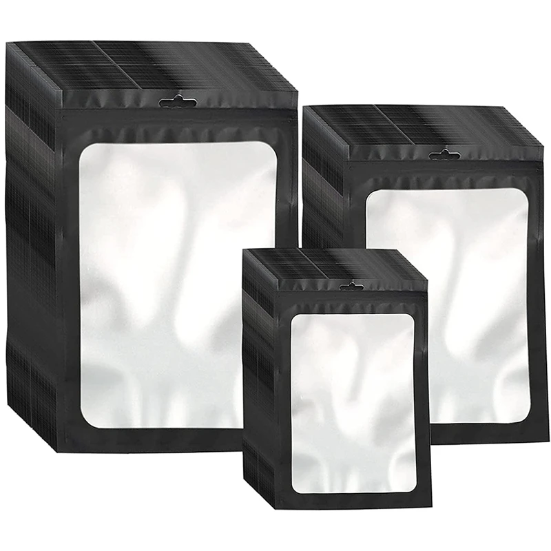 

300 упаковка 3 размера, Перезаправляемые пакеты из майлара, пакеты для хранения пищи с защитой от запаха и передним окошком, упаковочный пакет...