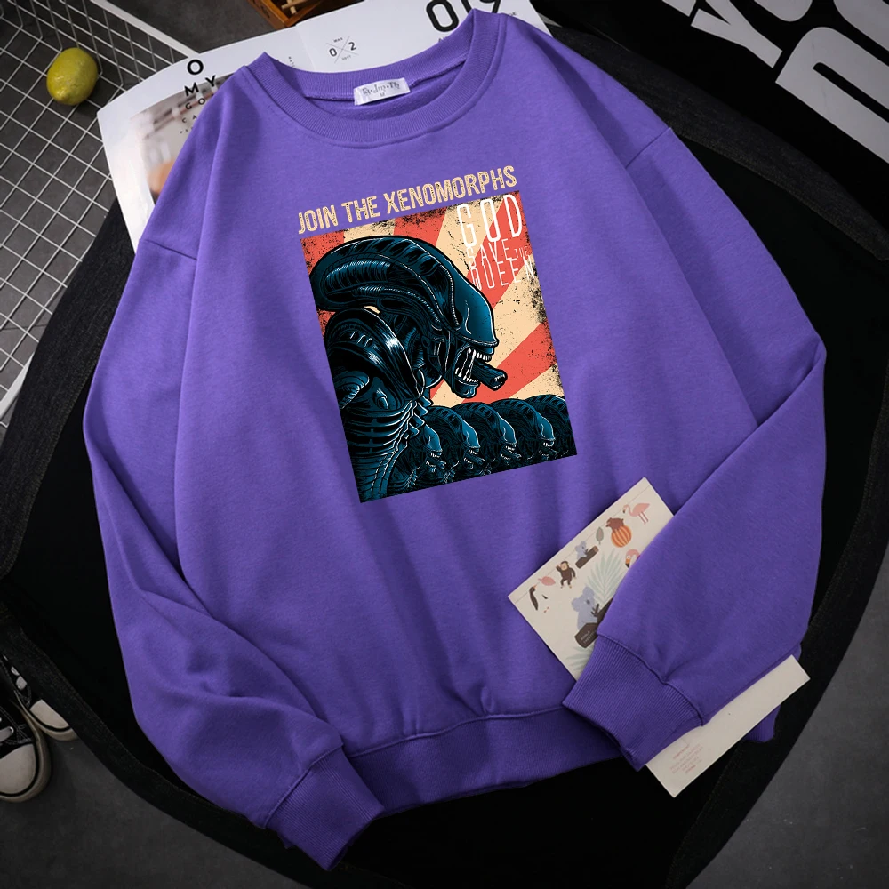 

Join The Xenomorphs Print Hoodies Men's Autumn Fleece Harajuku Hoodie Casual Loose Hoody Fashion Oversize Women Sportswear