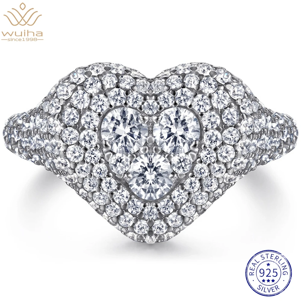

WUIHA Luxury 925 Sterling Silver Round Cut 3.5MM White Sapphire Created Moissanite Diamond Wedding Ring for Women Gift Wholesale