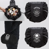 cosmetic bag women makeup organizer travel toiletry storage bag outdoor drawstring shoulder foldable make up pouch skull pattern