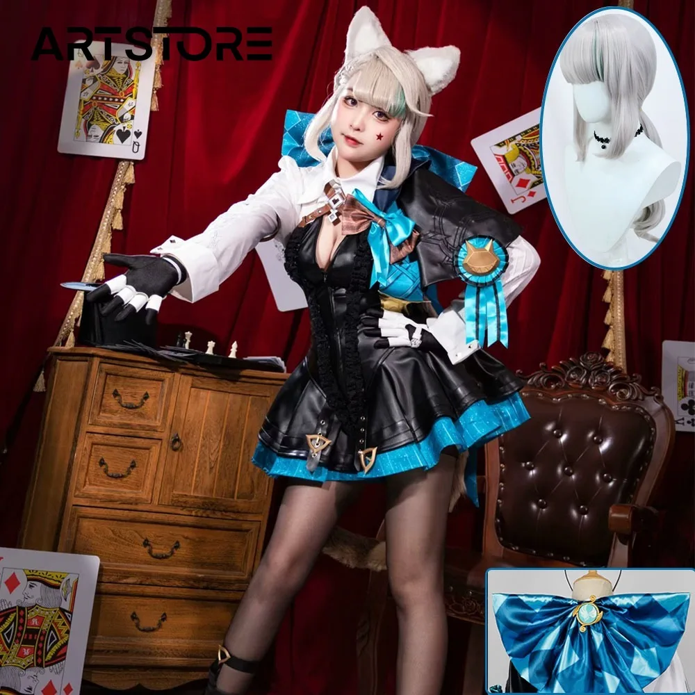 

Lynette Cosplay Genshin Impact Costume Dress Headwear Wig Full Set Outfits Lynette Genshin Halloween Party Cosplay Costumes