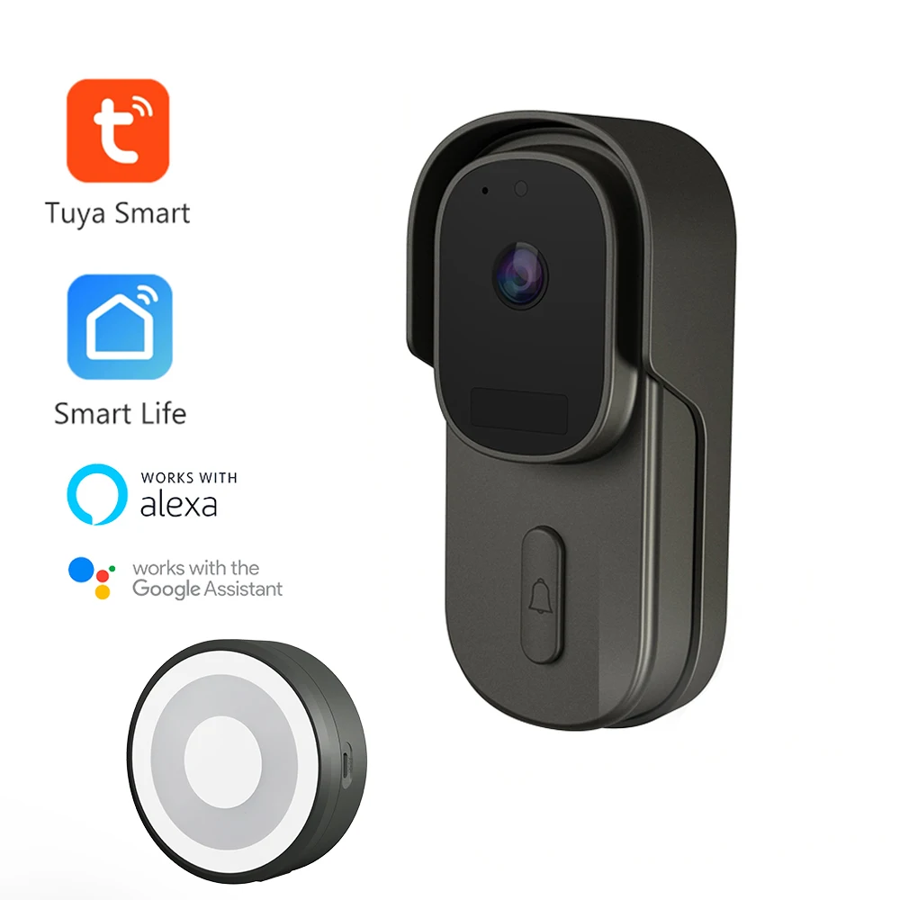 Tuya Alexa WiFi Video Doorbell Smart Home Wireless Doorbell 1080P Security Camera Support Battery and AC 12V-24V Wire Powered