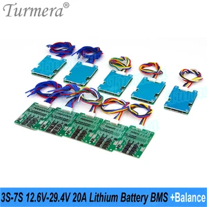 Turmera 3S 12.6V 4S 16.8V 5S 21V 6S 25.2V 7S 29.4V 20A Balance BMS for 24V Electric Bike and 12V 18V Screwdriver Batteries Use