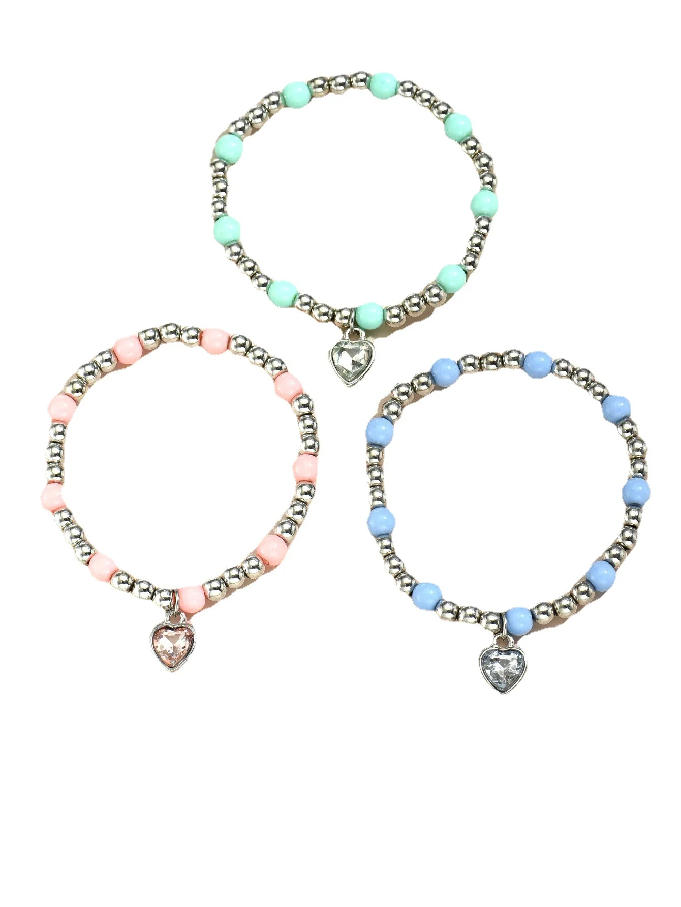 

Children's Beaded Color Bracelet Set Heart Pendant 3 Piece Set