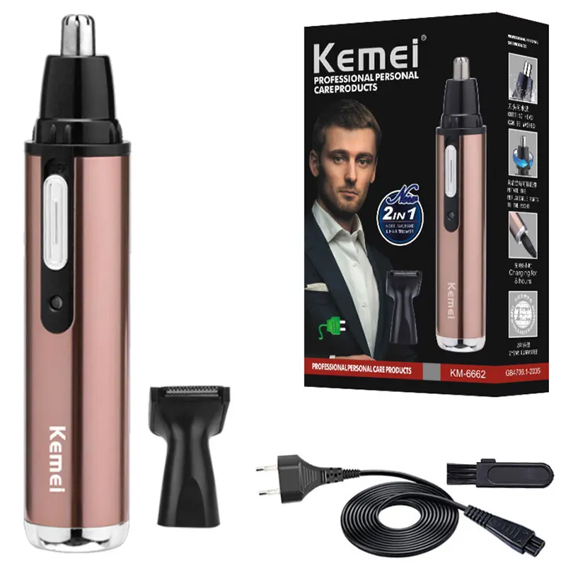 

Микро триммер для носа и ушей Kemei 6662 110-240 в, уход за бородой, мужское удаление волос в носу и бровях, триммер для стрижки, триммеры