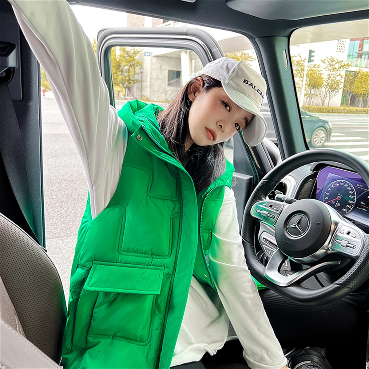 Vest Female Autumn 2022 New South Korean Solid Loose Student Stand Collar Vest Blue Down Cotton Jacket