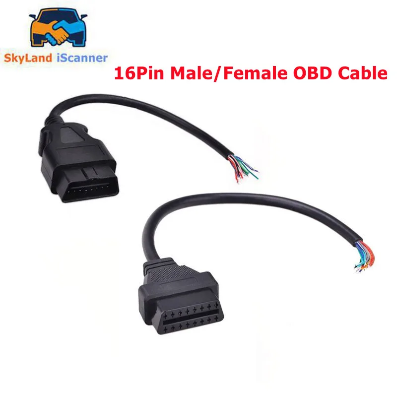 

OBD2 16Pin Male Plug Connector For ELM327 Extension Adapter OBD Cable OBDII EOBD ODB2 16 Pin OBD 2 Adaptor Opening Female Cable