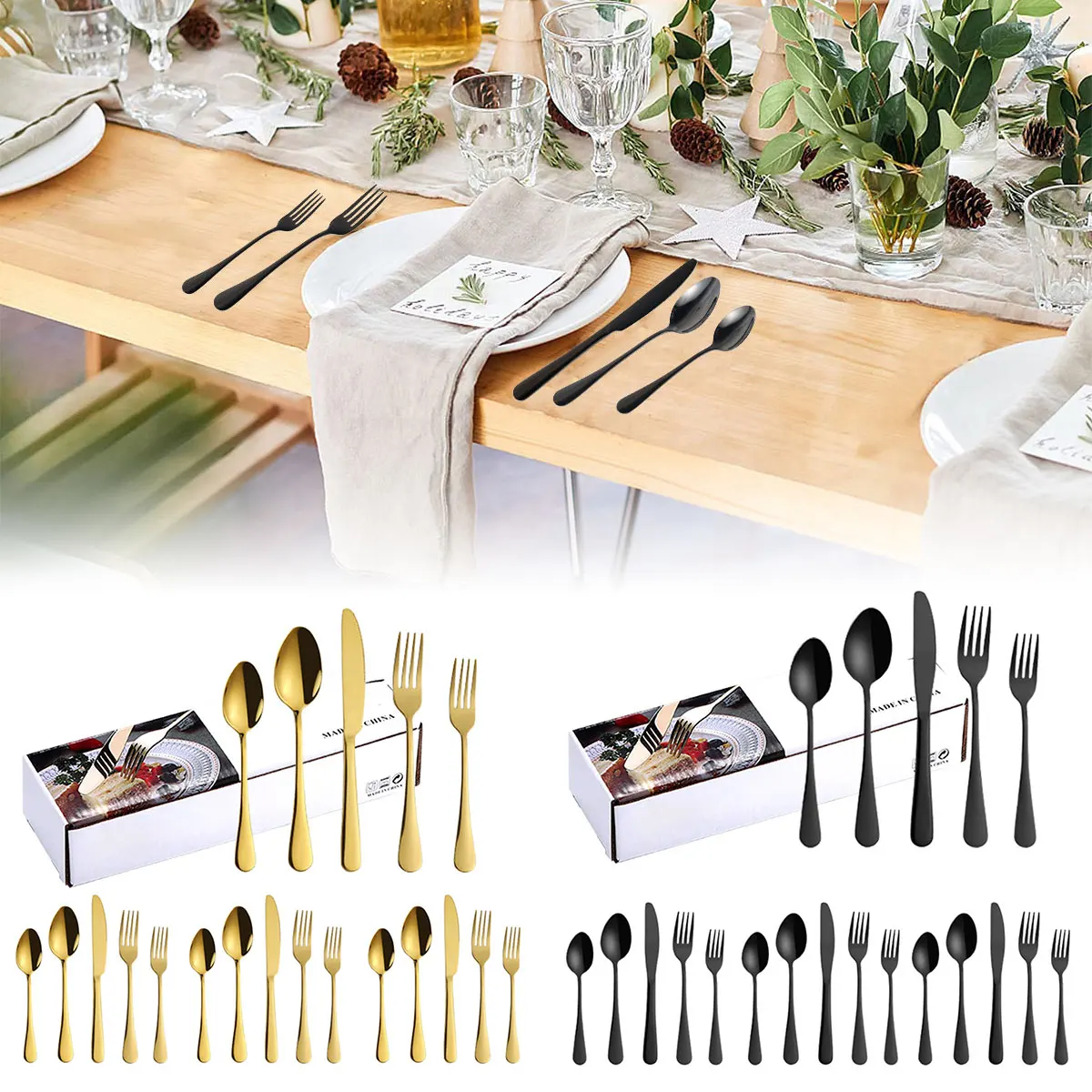 

20 Pcs Dinnerware Set Stainless Steel Cutlery Set Western Tableware Set Kitchen Dinner Set Dinner Spoon Fork Cutter Salad Fork