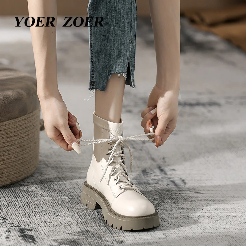 Women's Martins Boots Ankle boots 2022 new British style Genuine Leather lace-up thin-legged boots Thick-soled biker boots