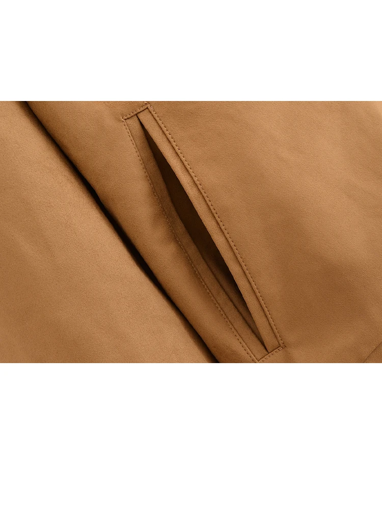 HH TRAF женская мода ретро универсальная замшевая текстурированная куртка-бомбер