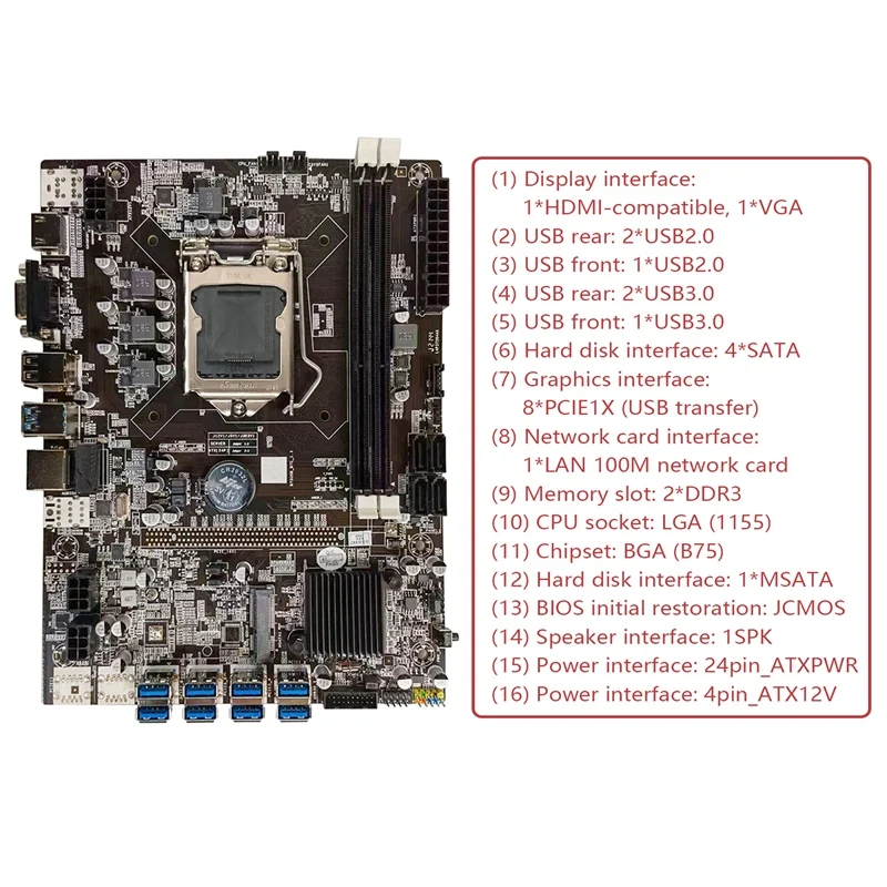 Семейная материнская плата для майнинга BTC + ЦП вентилятор DDR3 4 Гб 1600 МГц ОЗУ 128G