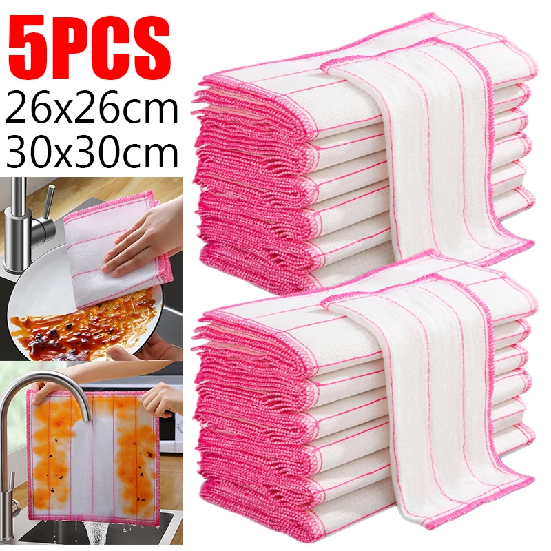 

5/3pcs Kitchen Towels Microfiber Dishcloth Super Absorbent Non-stick Oil Reusable Cleaning Cloth Household Daily Rags Cloths