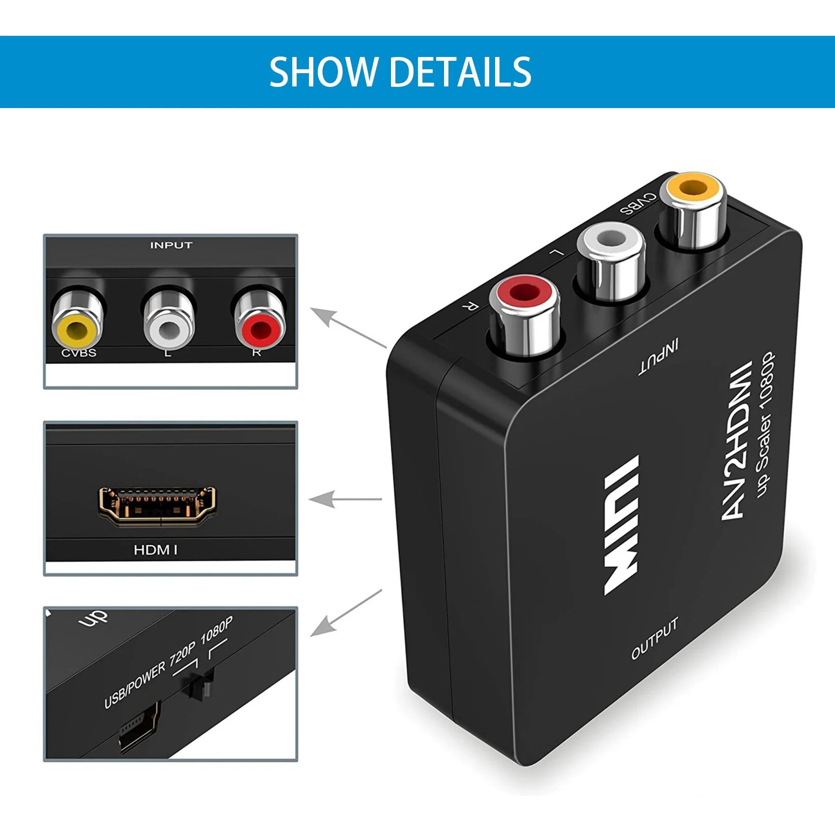 Конвертер RCA в HDMI AV 1080P Mini CVBS Адаптер видео-аудио конвертера PAL/NTSC для ТВ/ПК/PS3/STB/Xbox