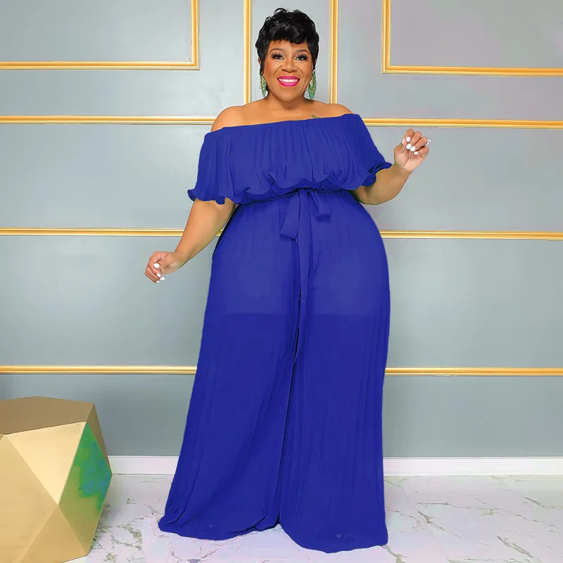 Plus Size Women Jumpsuit Long Elegant Chiffon One Piece Cloth Female Outwear Designer Wide Leg Pant 2023 Summer Fashion Jumpsuit