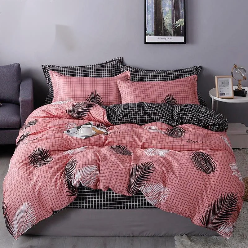 

Nordic Bedding Set Leaf Printed Bed Linen Sheet Plaid Duvet Cover 240x220 Single Double Queen King Quilt Covers Sets Bedclothes
