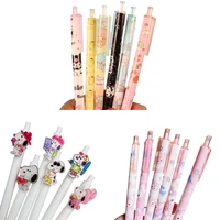 6pcsset kawaii sanrios pen cute kitty kuromi my melody cartoon anime black signature pen plush toys for girls gift