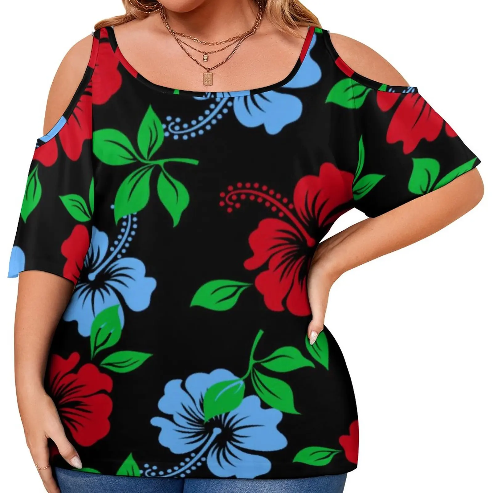

Tropical Flower Print T Shirt Elegant Hibiscus Modern T-Shirts Short Sleeves Korean Fashion Tshirt Pattern Tees Plus Size 5XL