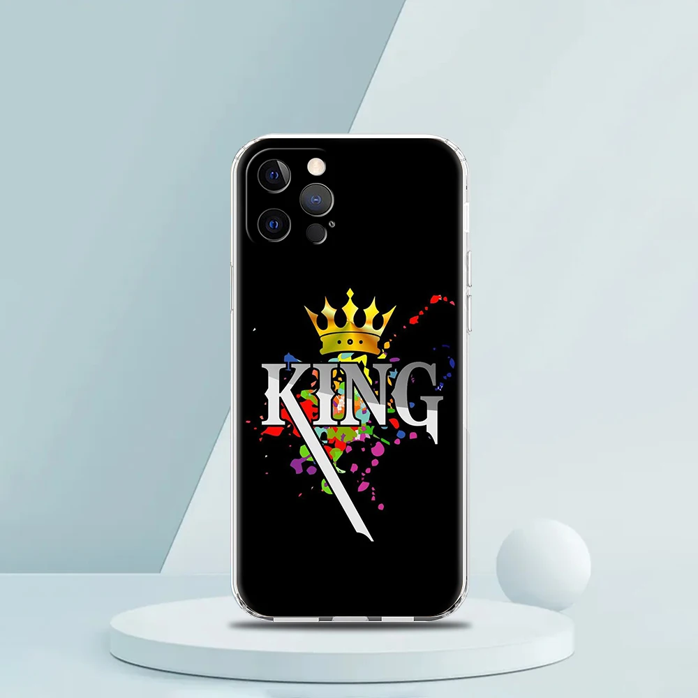 Корона король и королева прозрачный силиконовый чехол для телефона iPhone 15 14 13 12 11
