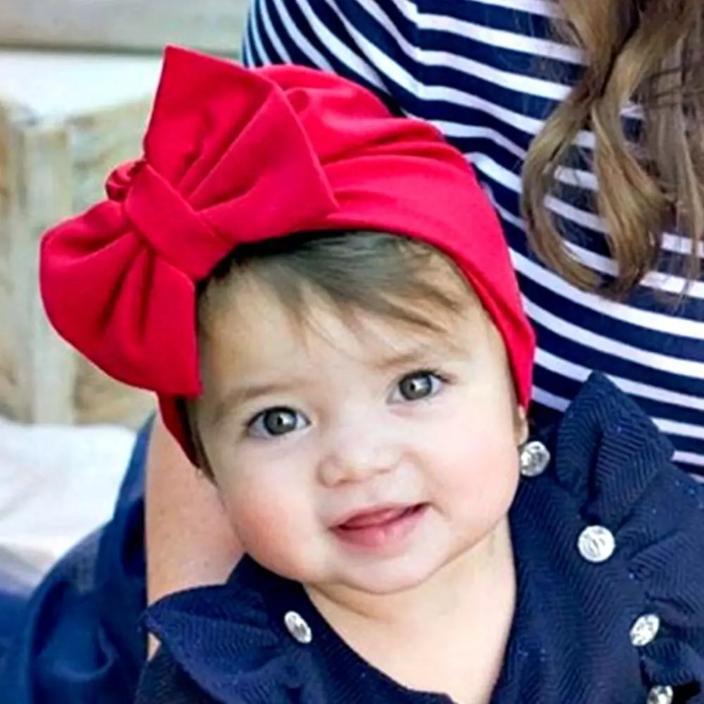 

Toddler supplies baby knotted hat monochrome bow children's hat autumn thin section