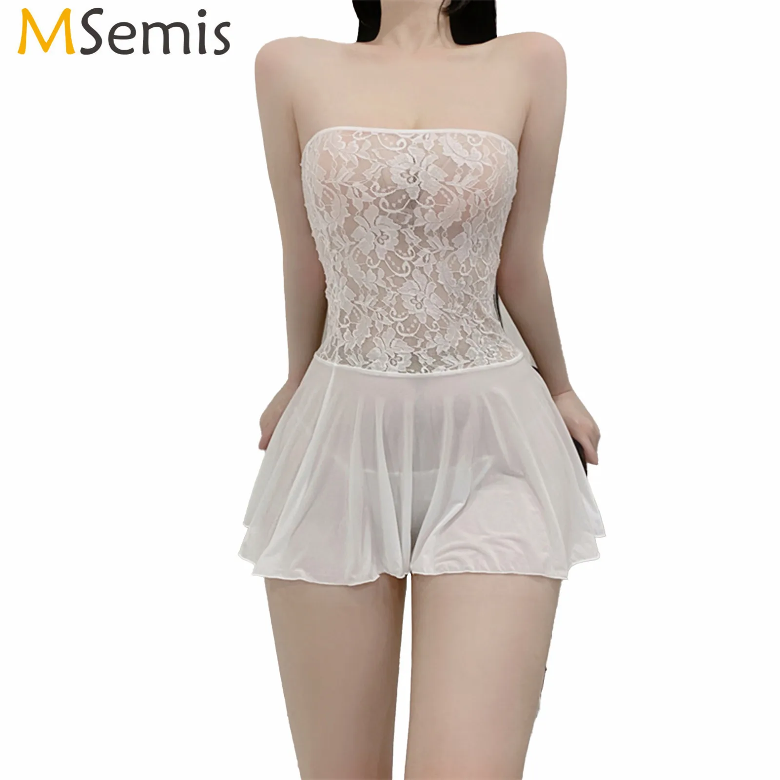 

Underwear Women Sexy Lingerie Erotic Dress See-through Lace Pajamas Nightdress Sleepwear Dress G-String Transparent Mini Dress
