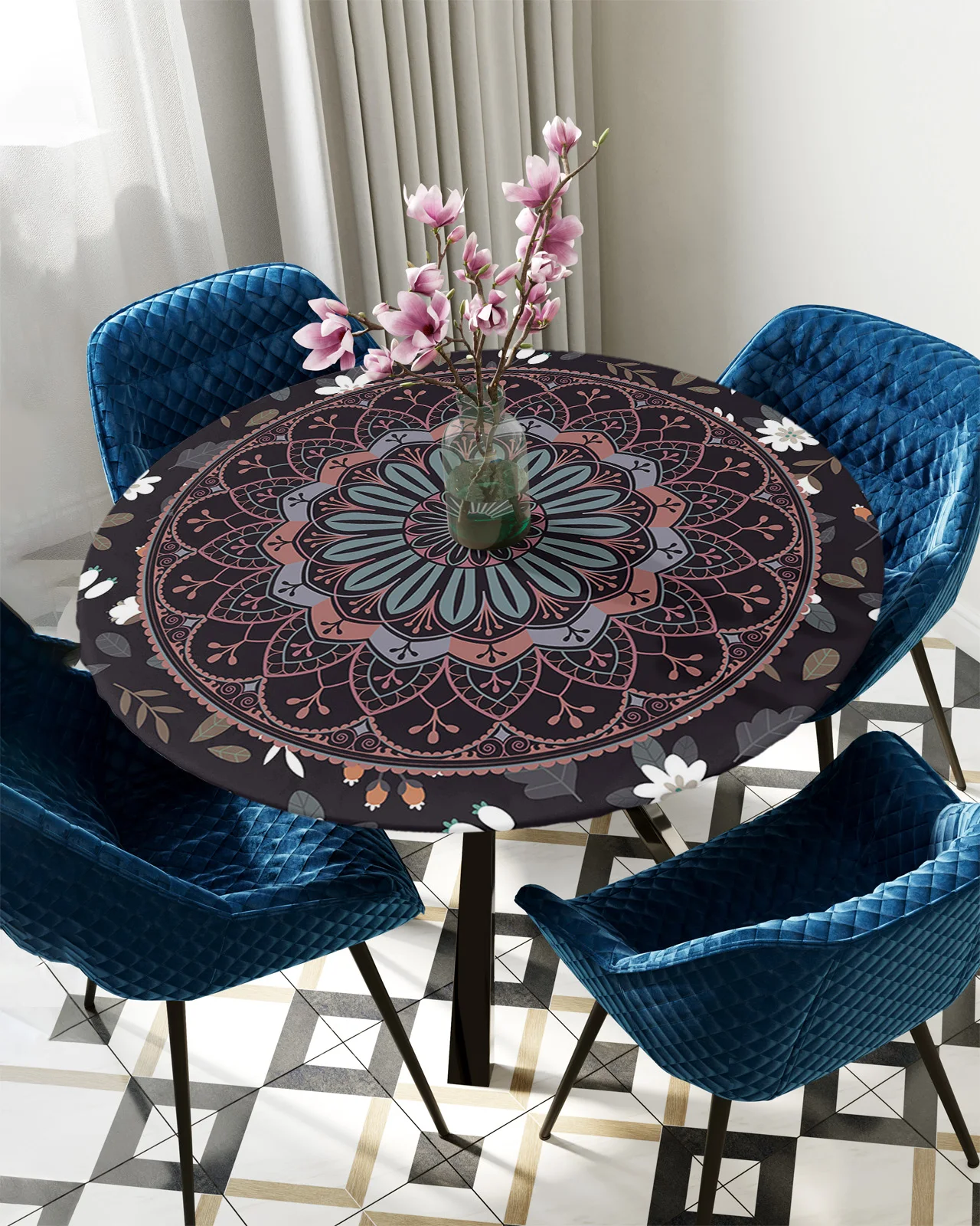 

Mandala Flower Pattern Round Rectangular Table Cover Waterproof Elastic Tablecloth For Kitchen Table Cloth Home Decoration