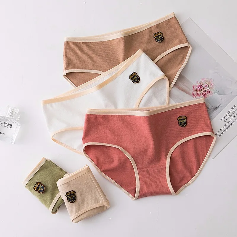 

Sexy Women's Badge Panties Pure Cotton High Quality White Panties Fashion Solid Color Ladies Panties Breathable Ladies Panties