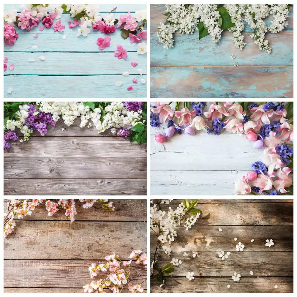 

Blooming Flowers Wooden Boards Planks Photography Backdrops Banner Custom Baby Party Decoration Studio Photo Booth Backgrounds