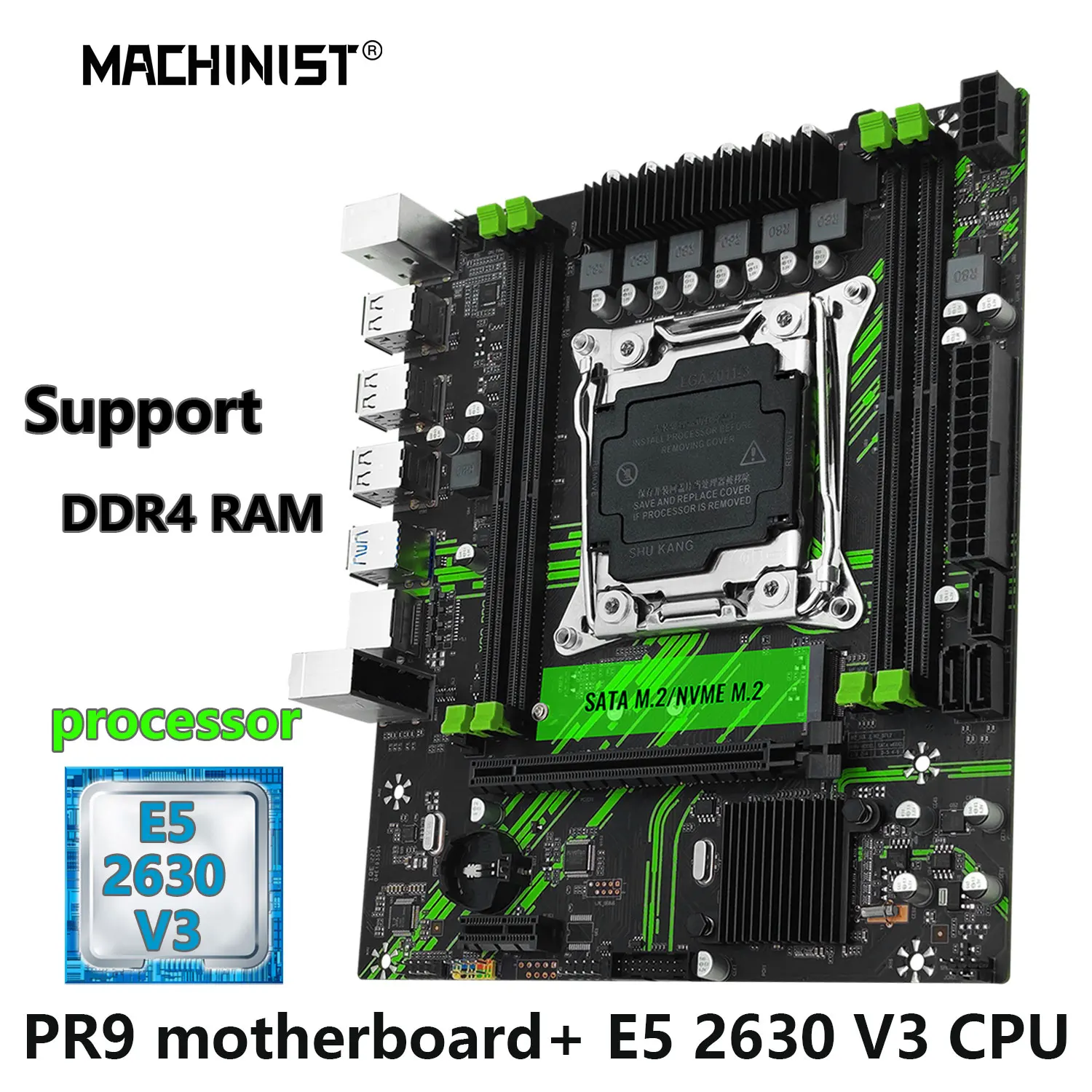 

MACHINIST PR9 X99 комплект материнской платы Xeon Intel LGA 2011-3 процессор E5 2630 V3 CPU поддержка DDR4 RAM память usb NVME/SATA M.2