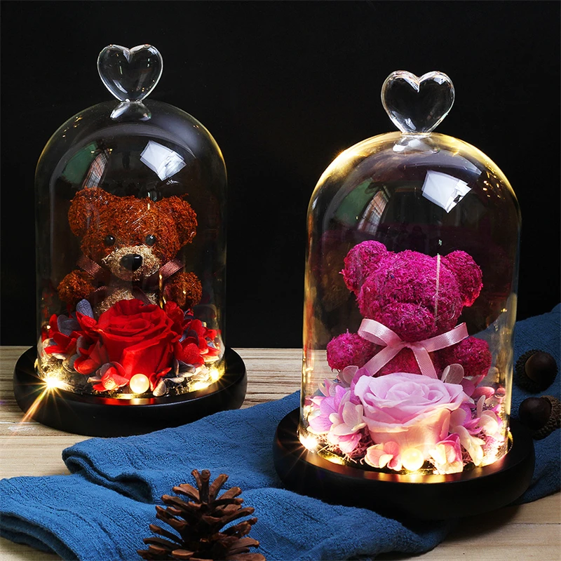 

Eternal Flower Beauty and The Beast Rose Real Artificial Flowers Teddy Led In Glass Dome Decor Wedding Birthday Mothers Day Gift