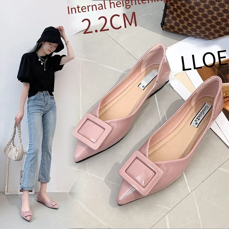 

Pink Patent Leather Designer Shoes Women Flat Shoes Inner Heightening Ballet Shoes Ladies Dress Shoes Leather Shoes 2022 New