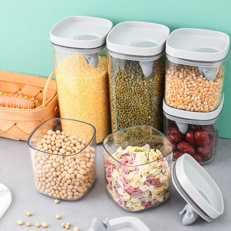

Acrylic Cereals Storage Boxes Multifunction Airtight Flip Sundries Storage Tank Beans Food Sealed Container Kitchen Organizer