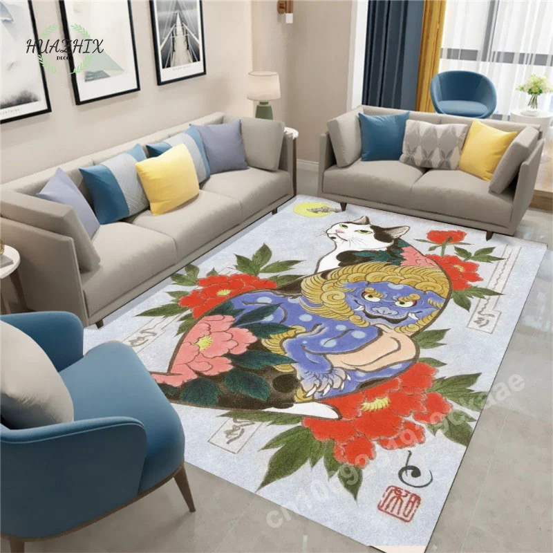 

Japanese Samurai Cat Carpet Modern Printed Area Large Rug Living Room Bedroom Kitchen Entrance Doormat Home Non-slip Floor Mat
