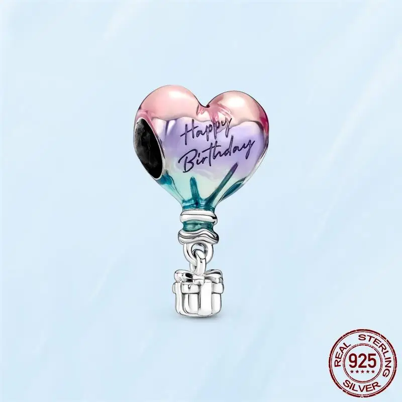

2022 New Silver Color Happy Birthday Hot Air Balloon Charm Fit Original Brand Bracelet Women DIY Jewelry Gift Making