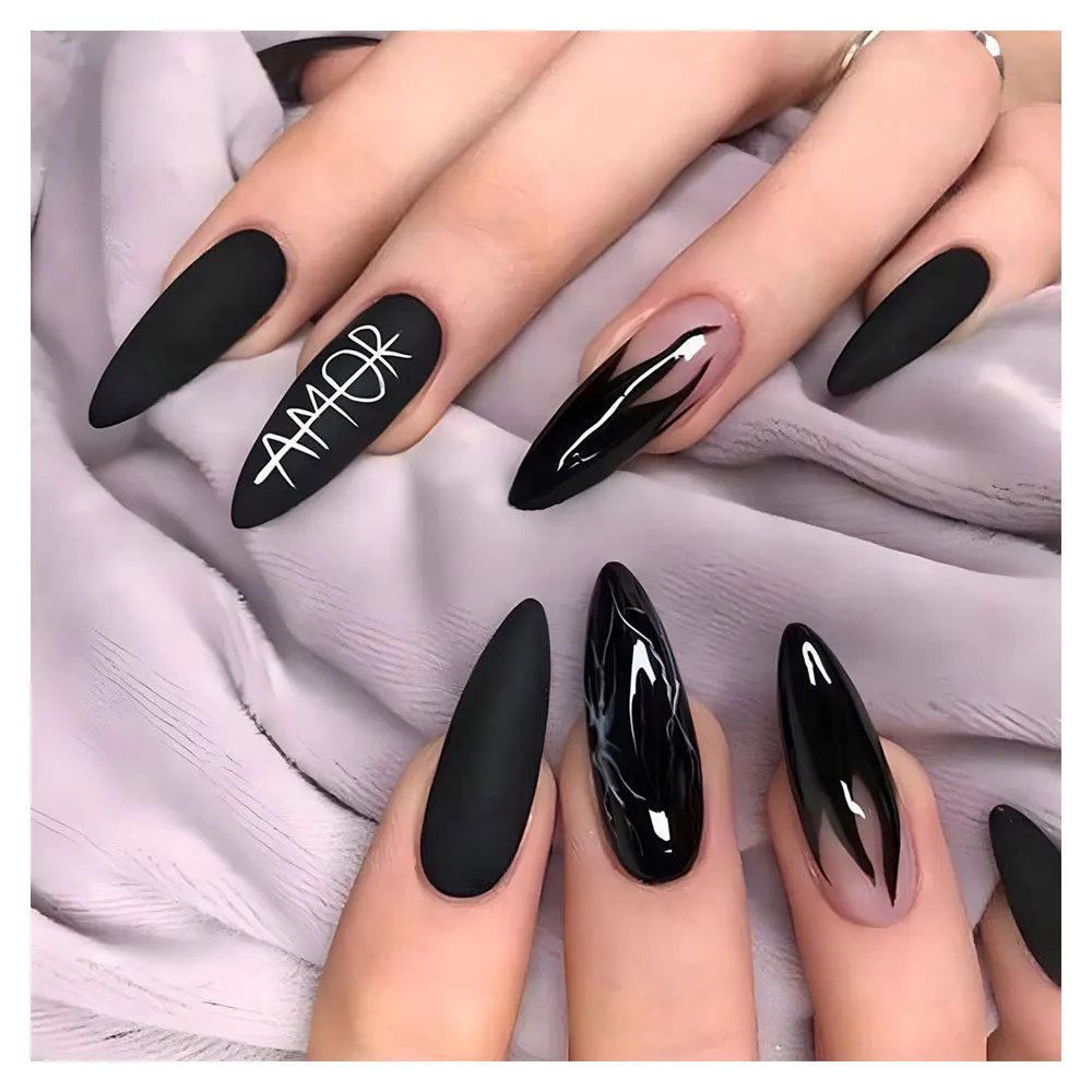 

Однотонные Черные накладные ногти легко снимаются, накладные ногти безопасны для беременных женщин