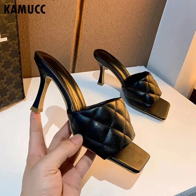 

Luxury Slides Women High Heels Mules Fetish Pumps Individual Weave Leisure Black Office Ladies Prom Sandals Women's Shoes
