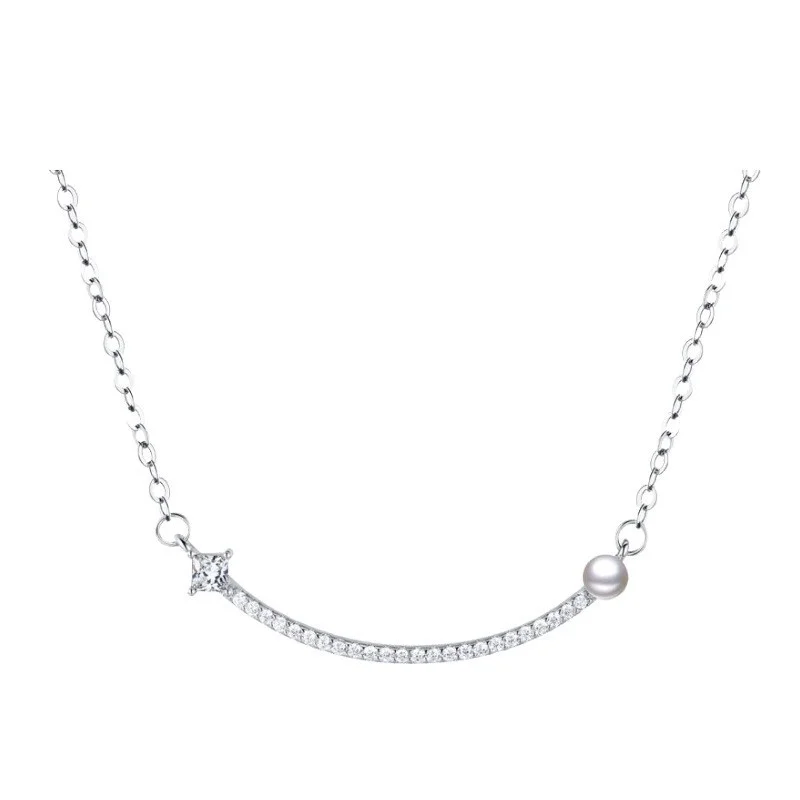 

Lefei Jewelry S925 Silver Fashion Trendy Luxury Design Diamond-set Pearl Smile Face Necklace For Women Wedding Party Charms Gift