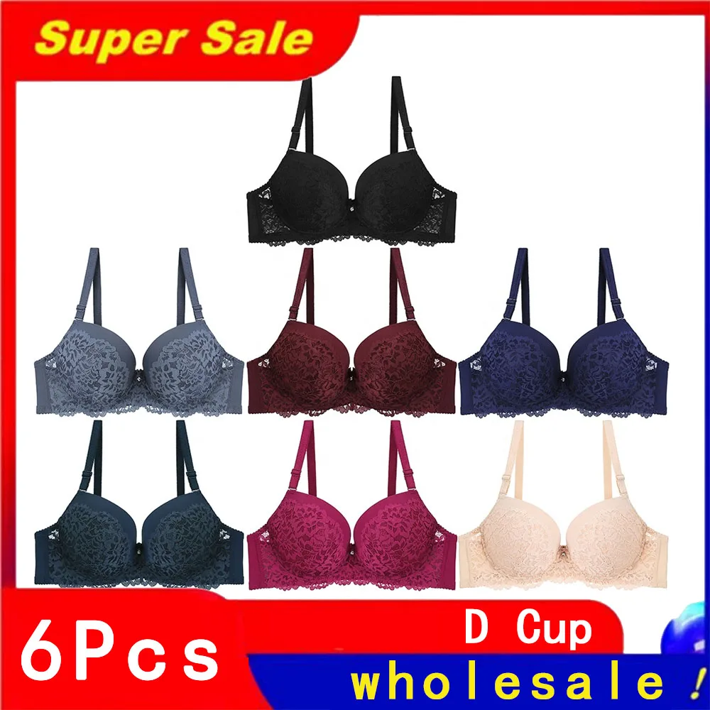 

BINNYS Wholesale 6Pcs D Cup Bras for Women Thin Cup Nylon Three Quarters(3/4 Cup) Breathable Lace Underwire Women Bra