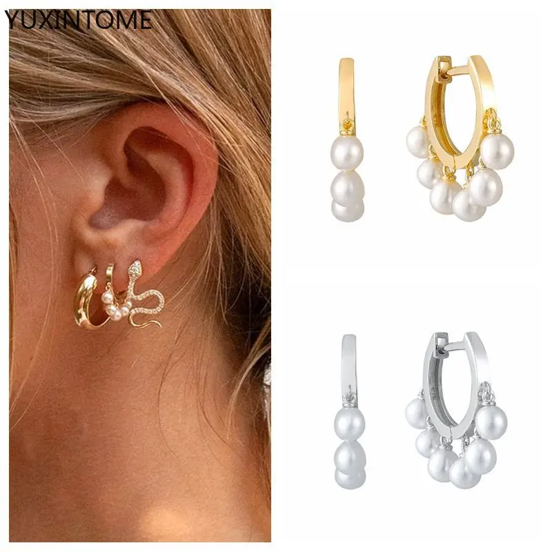 

925 Sterling Silver Ear Needle Metal round Ear Buckle Tassel Pearl Pendant Earring for womenTemperament Fashion wedding Jewelry