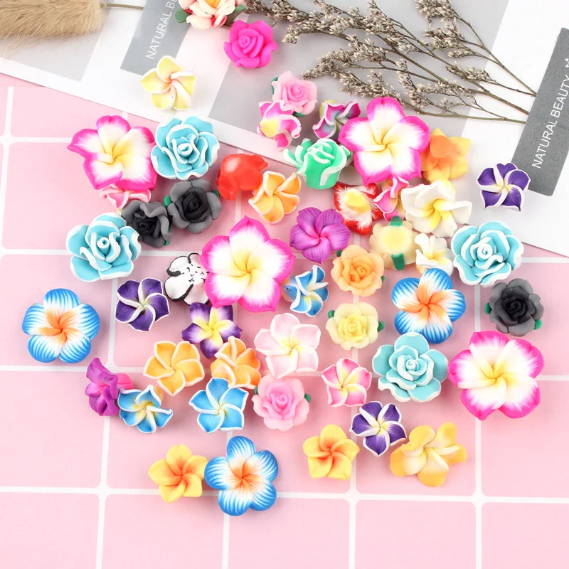 

50pc/Bag Children's Ink Pad Materials Plumeria Soft Clay Diy Stud Earings Hair Jewelry Crafting Scrapbook Decoration Accessories
