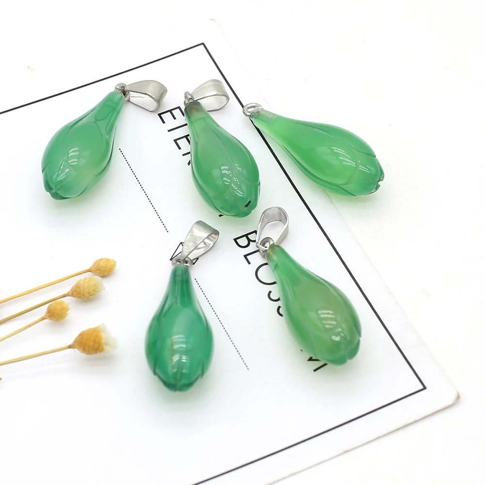 

Natural Stone Pendants Vase Shape Green Agate Stone Charms for Jewelry Making Gift Accessories Ornament