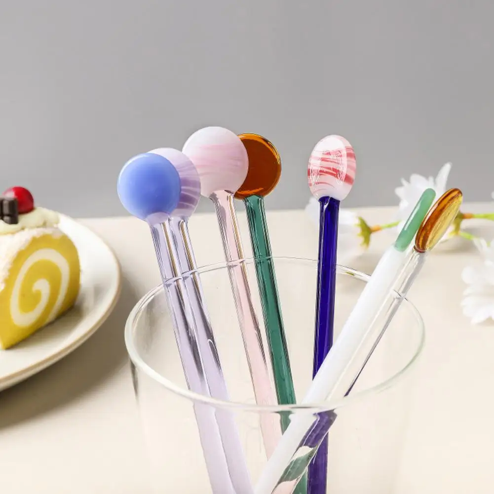 

Beauty Stirring Spoon Glass Teaspoon Smooth Edges Fruit Juice Coffee Scoop Easy to Clean