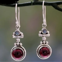 retro round moon stone purple red crystal dangle earrings for women female party wedding engagement jewelry