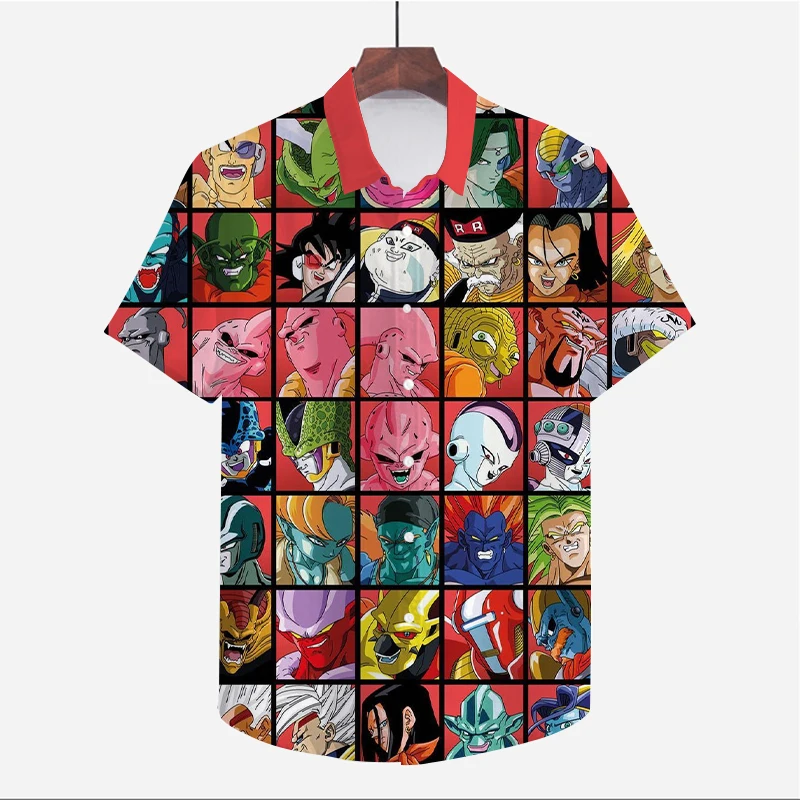 5XL Oversized Summer Men's Shirts Beach Casual Style Anime Series Dragon Ball Print Tops Street Party Shopping Must-Have Shirts