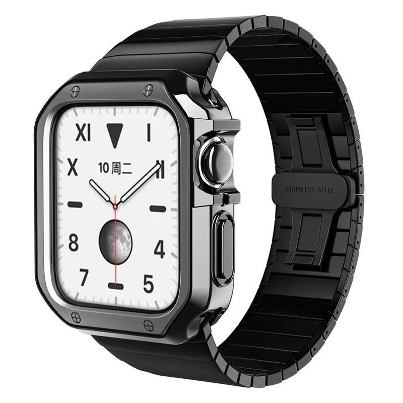 Bumper Frame Case+Strap For Apple Watch Band 44mm 40mm 45mm 41mm 38mm 42mm Stainless Steel Bracelet iWatch Series 3 4 5 SE 6 7