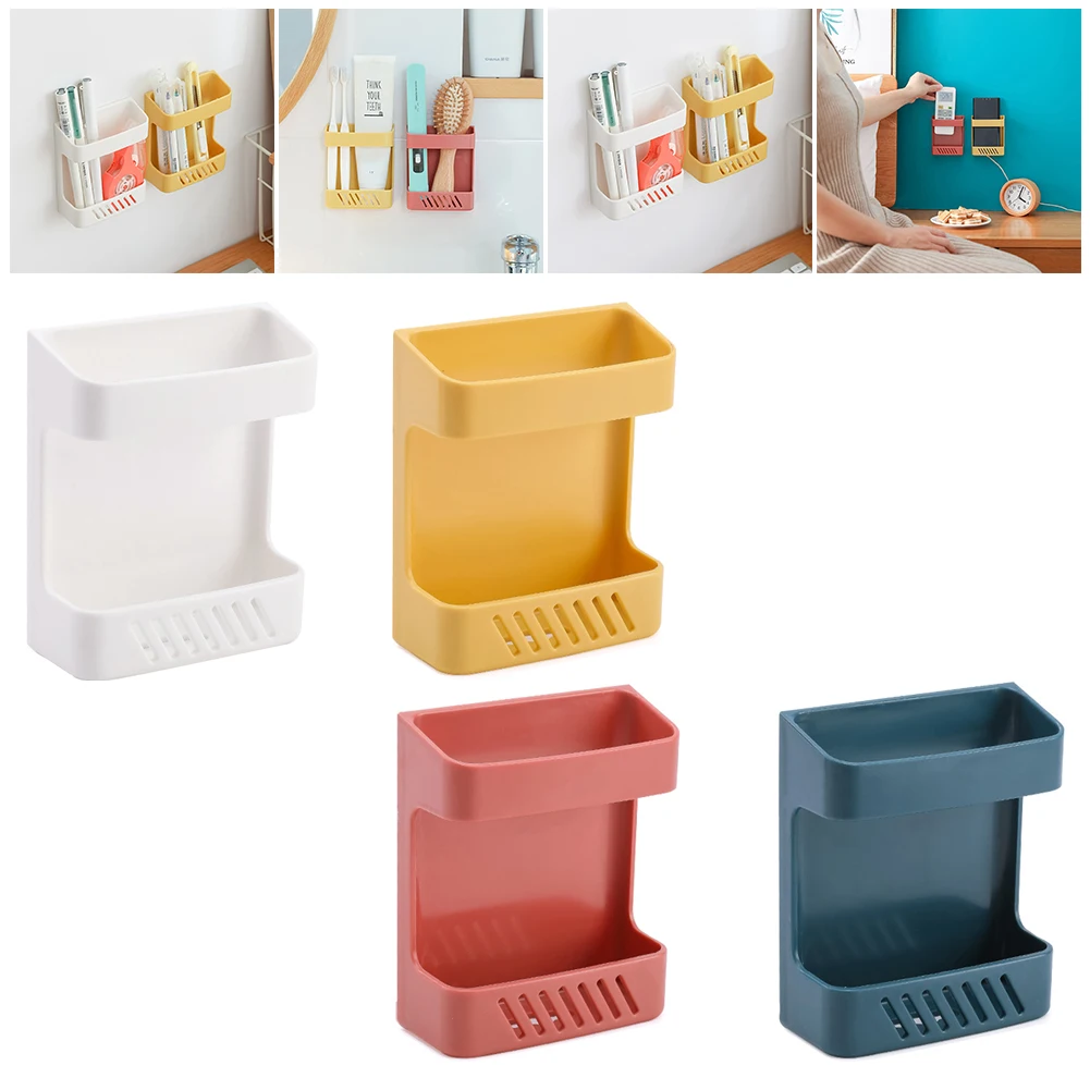 

Wall Mounted Storage Box Mobile Phone Plug Holder Remote Control Organize Heavy Load Rack For Kitchen Bathroom Accessories