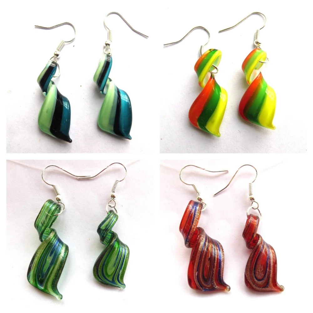 

Handmade Murano Lampwork Mixed Color Glazed Streamer Spiral Shaped Glass Earrings For Women Wedding Jewelry Party Love Gift